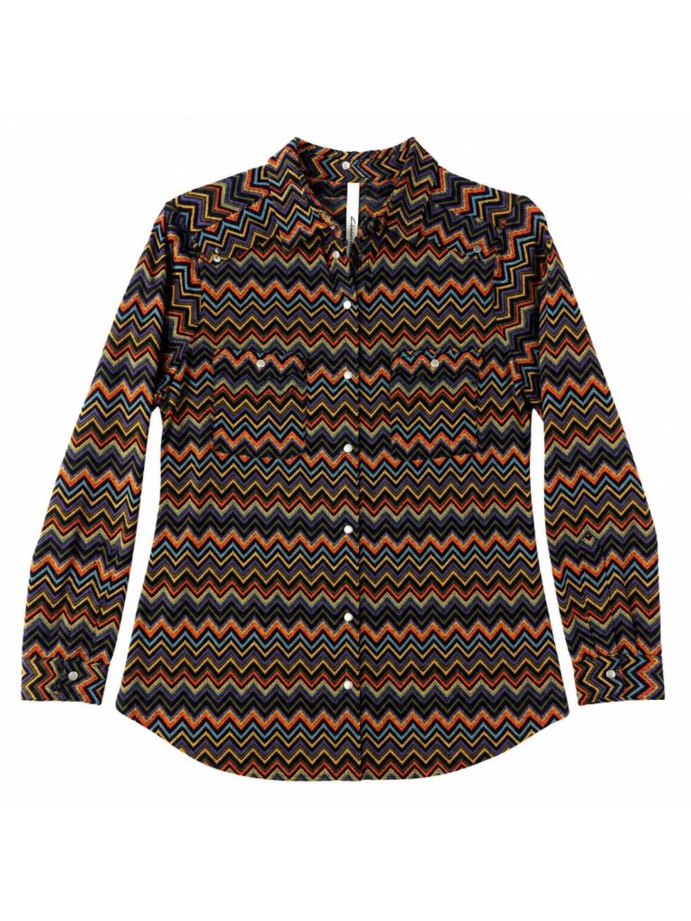 Collection Women's Large Multicolor Chevron Print Long Sleeve Button Front Top